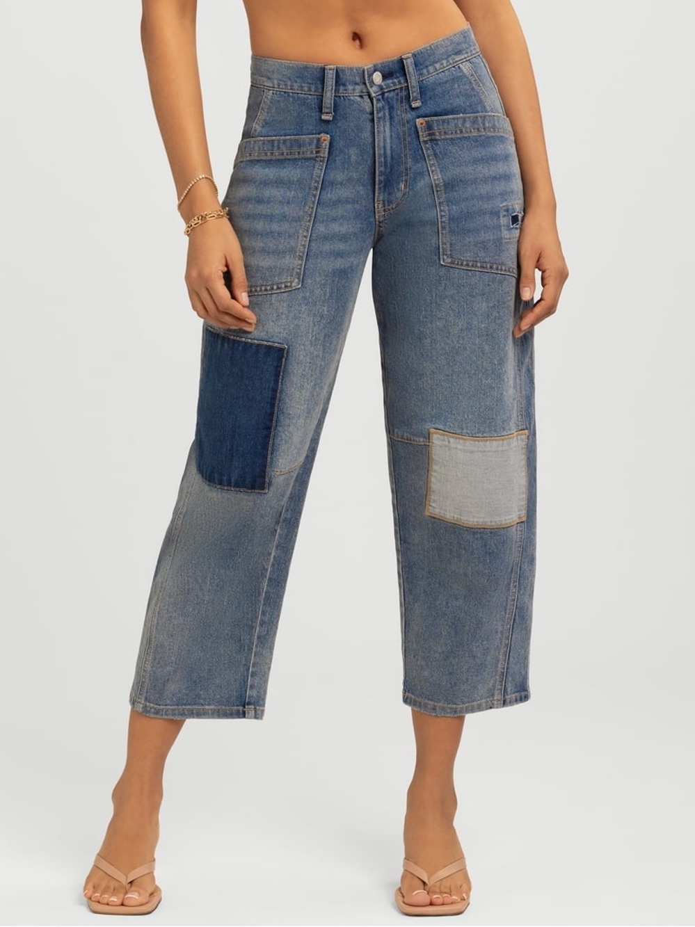 Jessica Simpson Women's Plus Cherry Cropped Patchwork Barrel Jeans 14